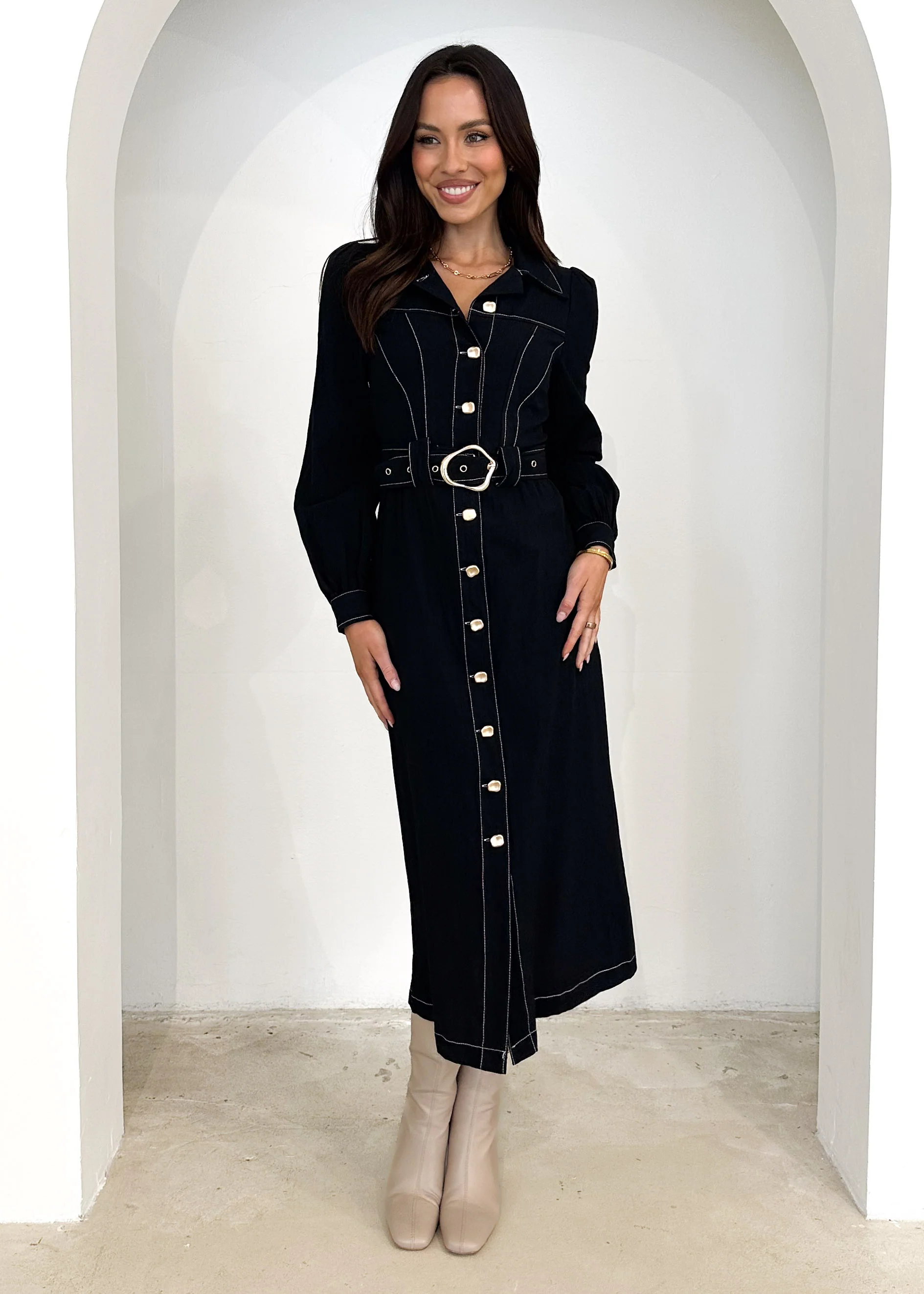 Leila Midi Dress - Black - Image 3