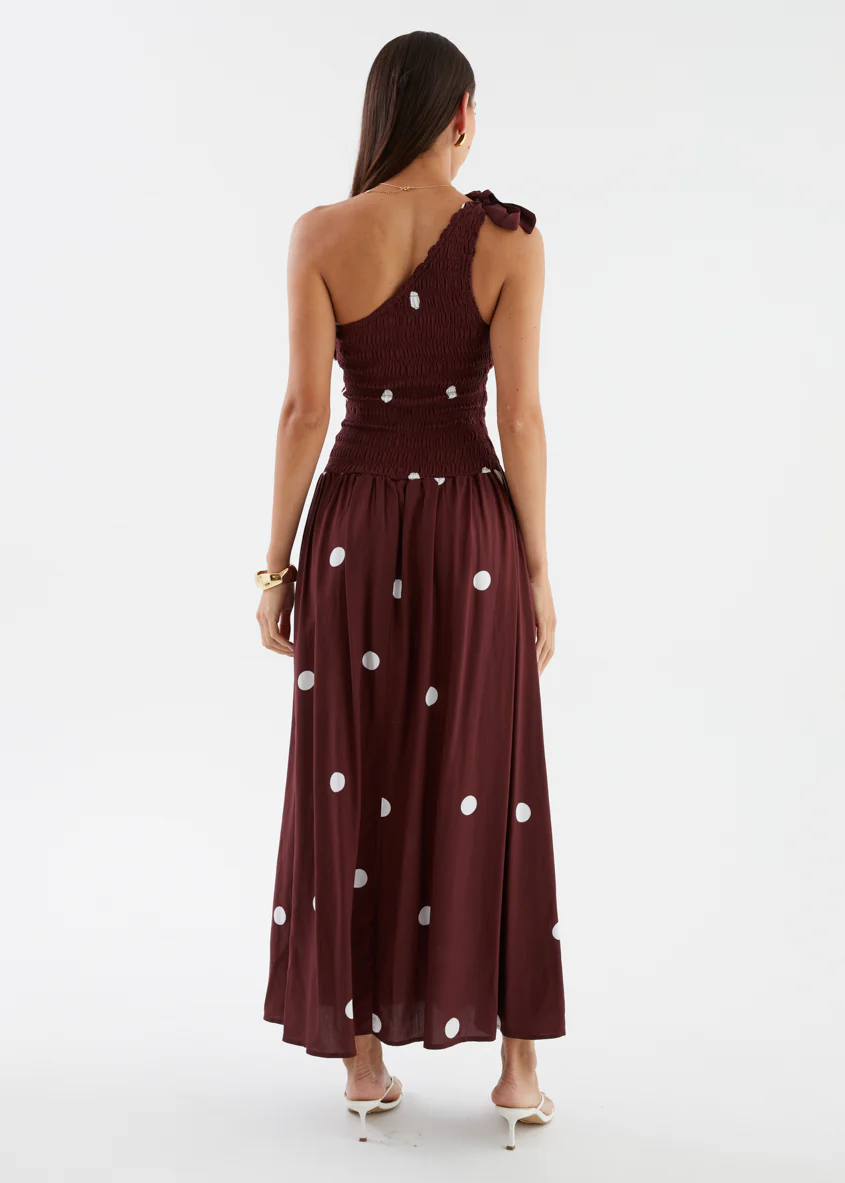 Leni One Shoulder Maxi Dress - Chocolate Spot - Image 10