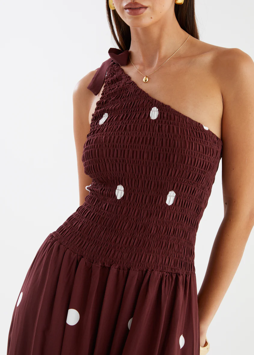 Leni One Shoulder Maxi Dress - Chocolate Spot - Image 11