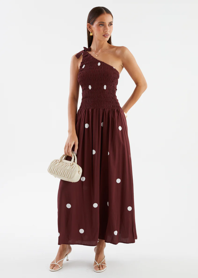 Leni One Shoulder Maxi Dress - Chocolate Spot - Image 3