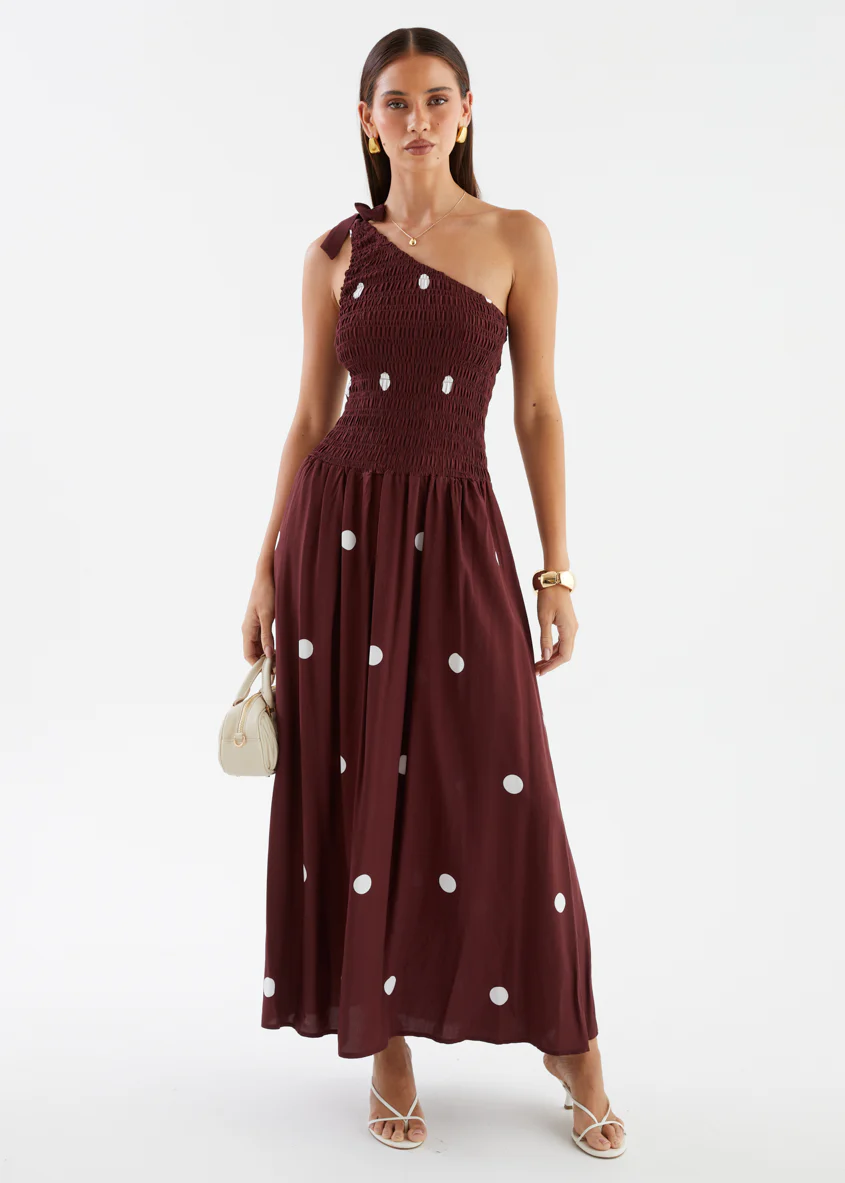 Leni One Shoulder Maxi Dress - Chocolate Spot - Image 5