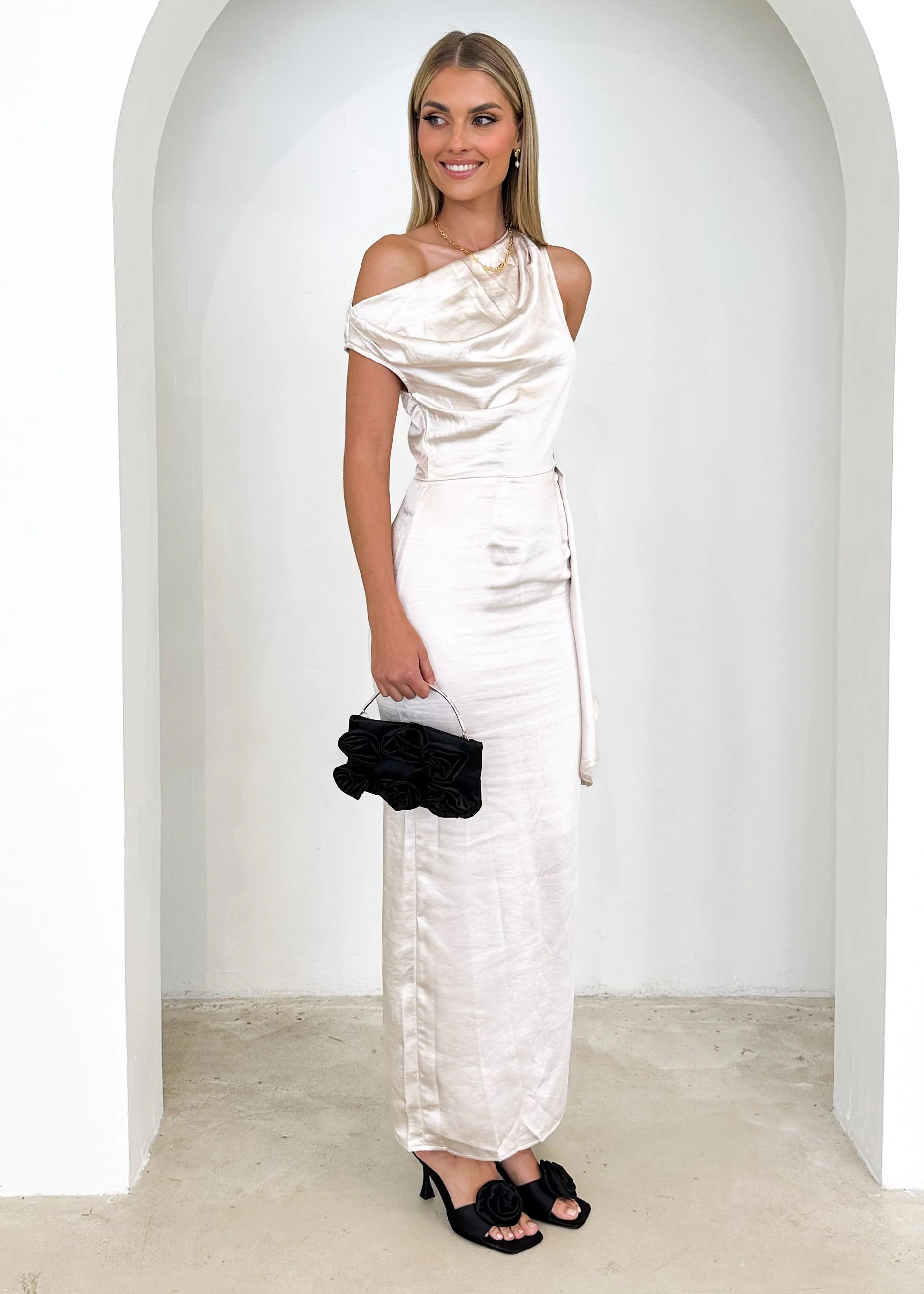Lexrie One Shoulder Maxi Dress - Champagne - Image 6