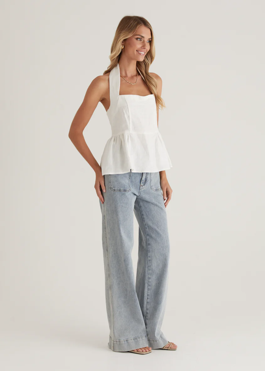 Lilou Halter Linen Top - Off White - Image 8