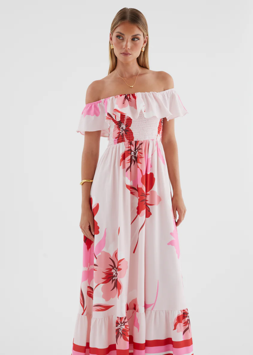 Lina Off Shoulder Maxi Dress - Strawberry Bloom - Image 3