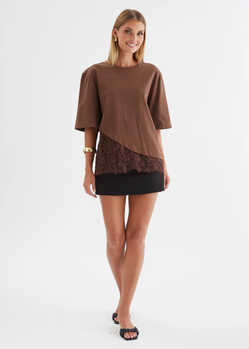 Lolana Lace Splice Top - Chocolate - Image 4