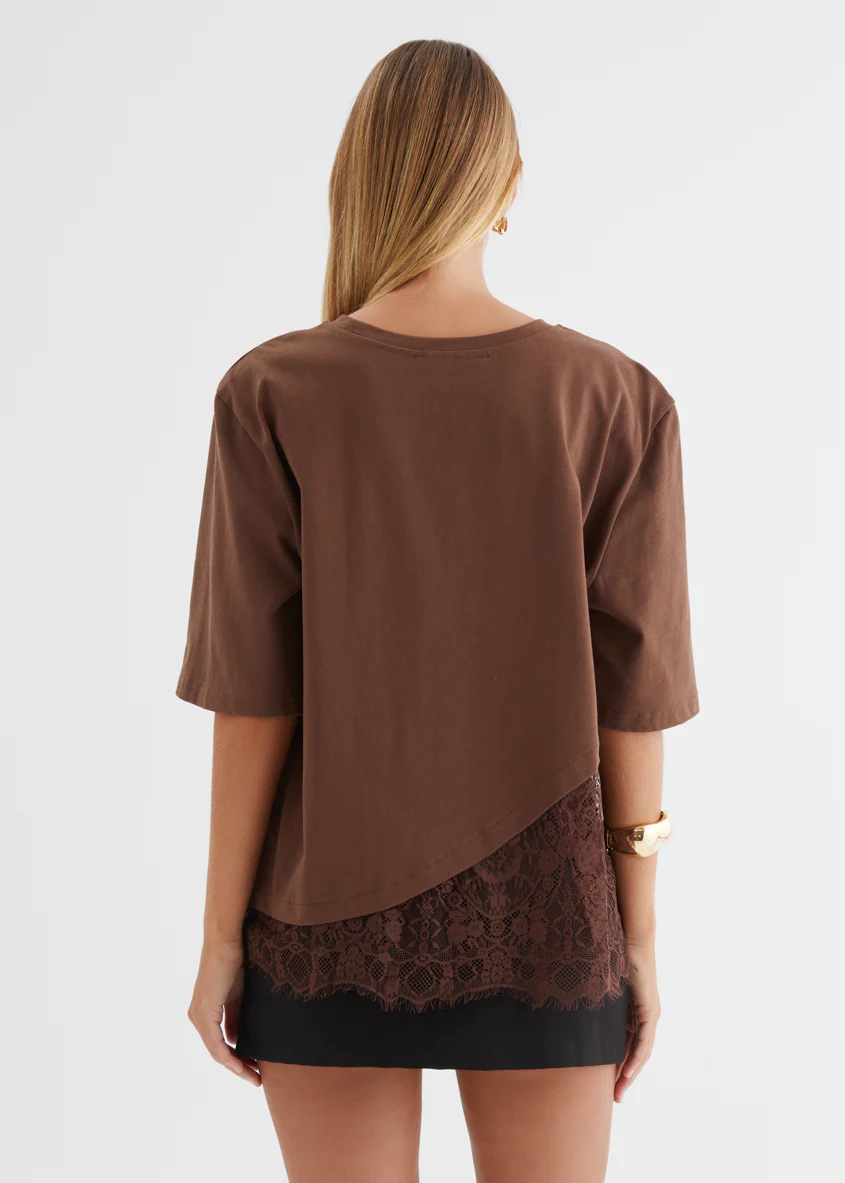 Lolana Lace Splice Top - Chocolate - Image 9