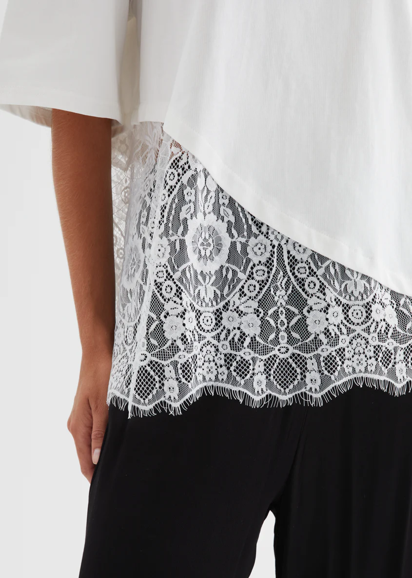 Lolana Lace Splice Top - Off White - Image 9
