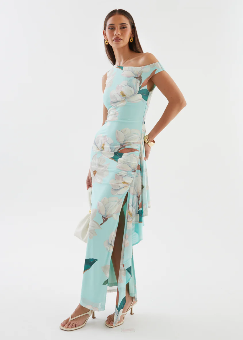 Luis Drop Shoulder Mesh Maxi Dress - Mint Floral - Image 6