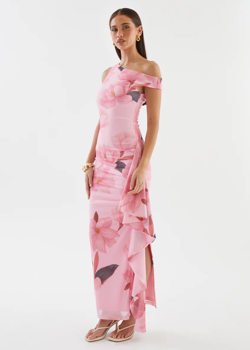 Luis Drop Shoulder Mesh Maxi Dress - Pink Floral - Image 7