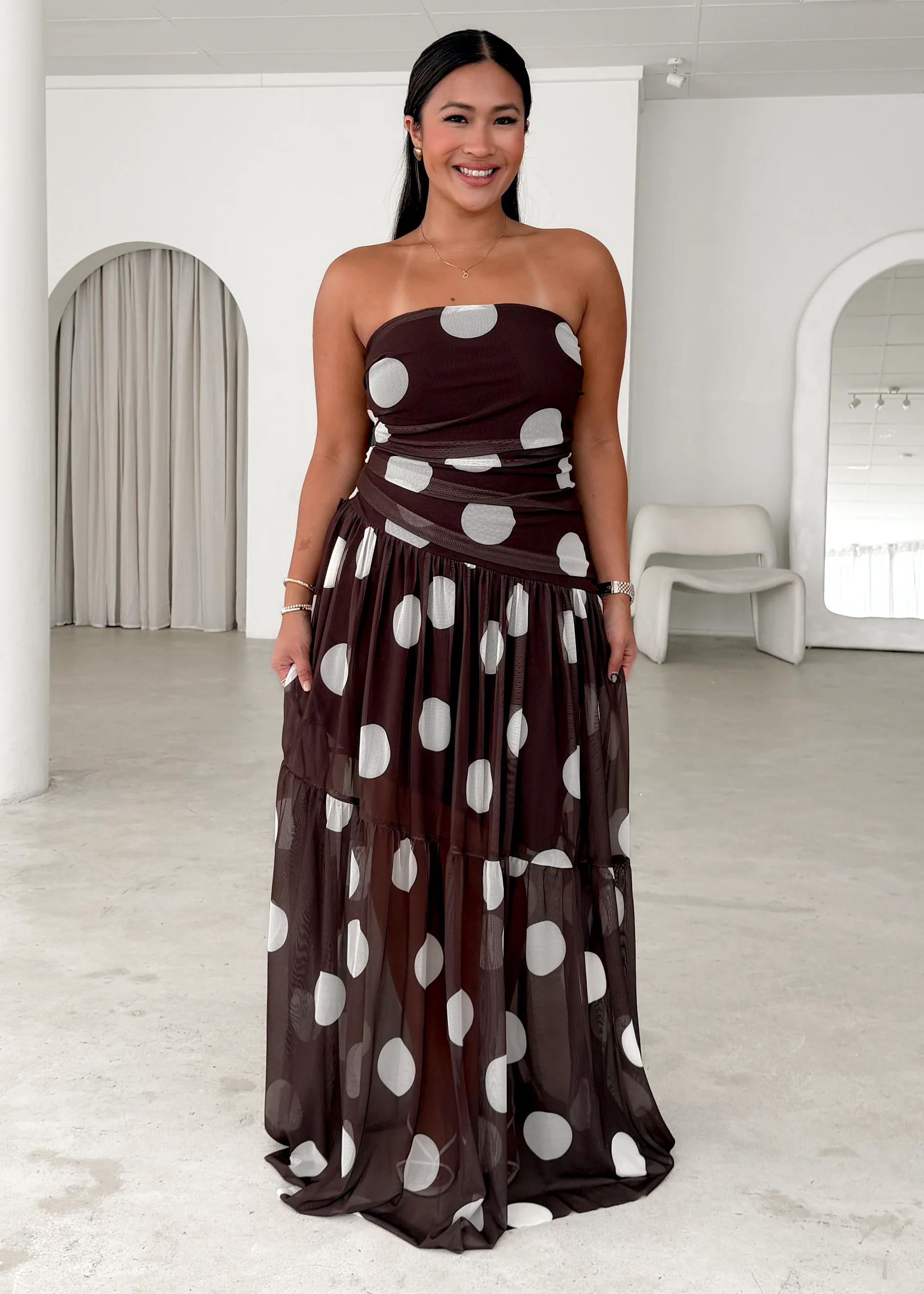 Lusia Strapless Mesh Maxi Dress - Cocoa Spot - Image 9