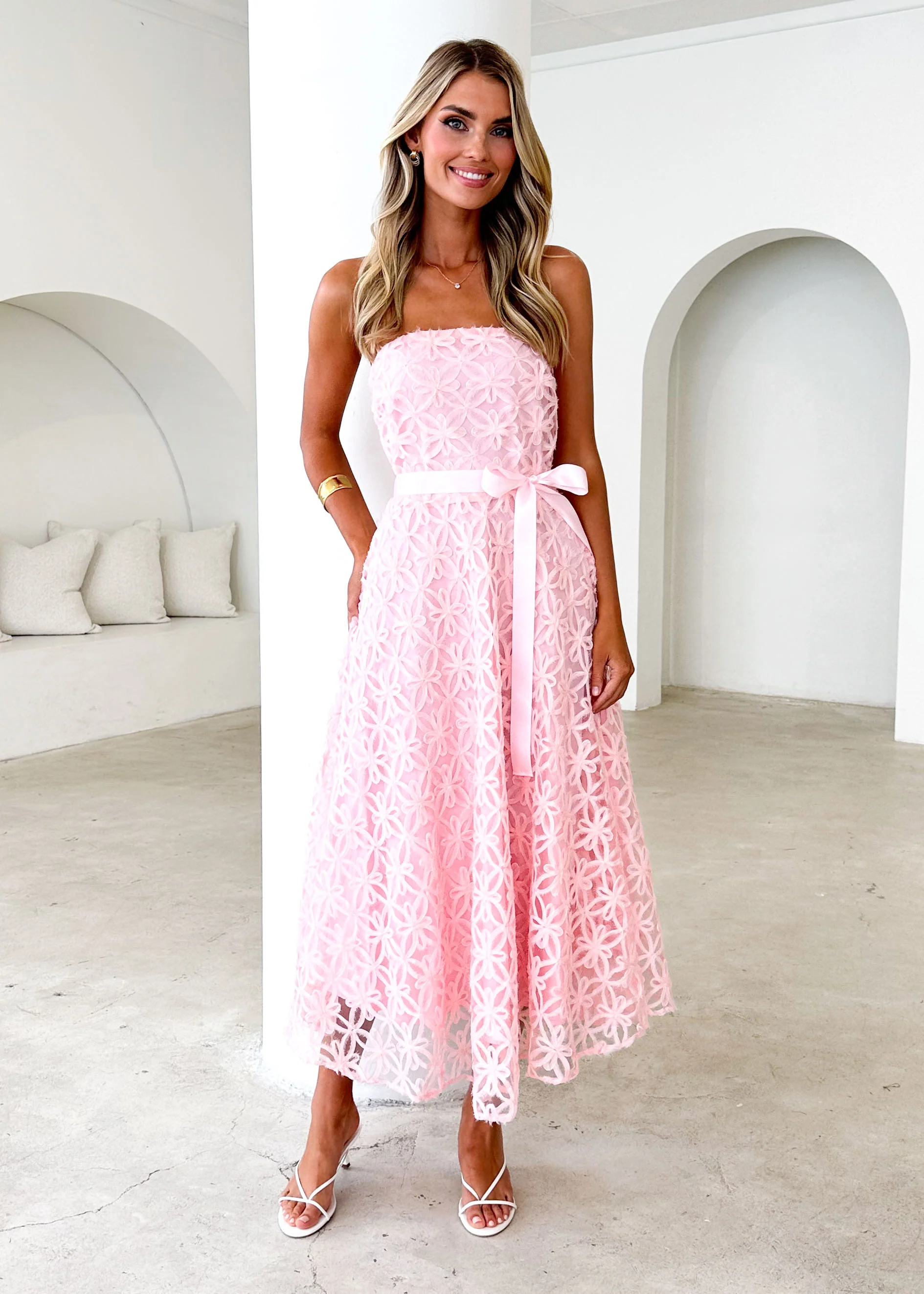 Maddy Strapless Midi Dress - Blush - Image 3