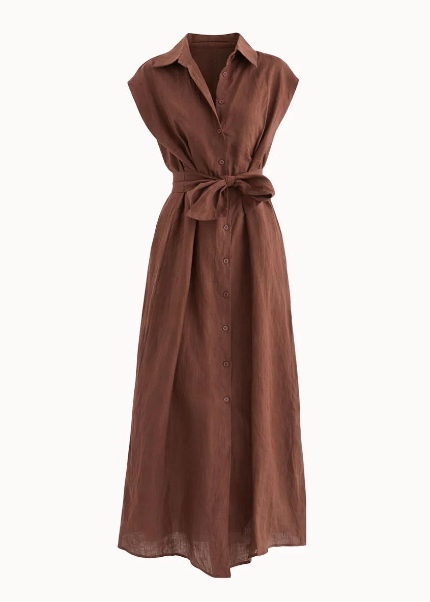 Makari Linen Midi Dress - Chocolate - Image 2
