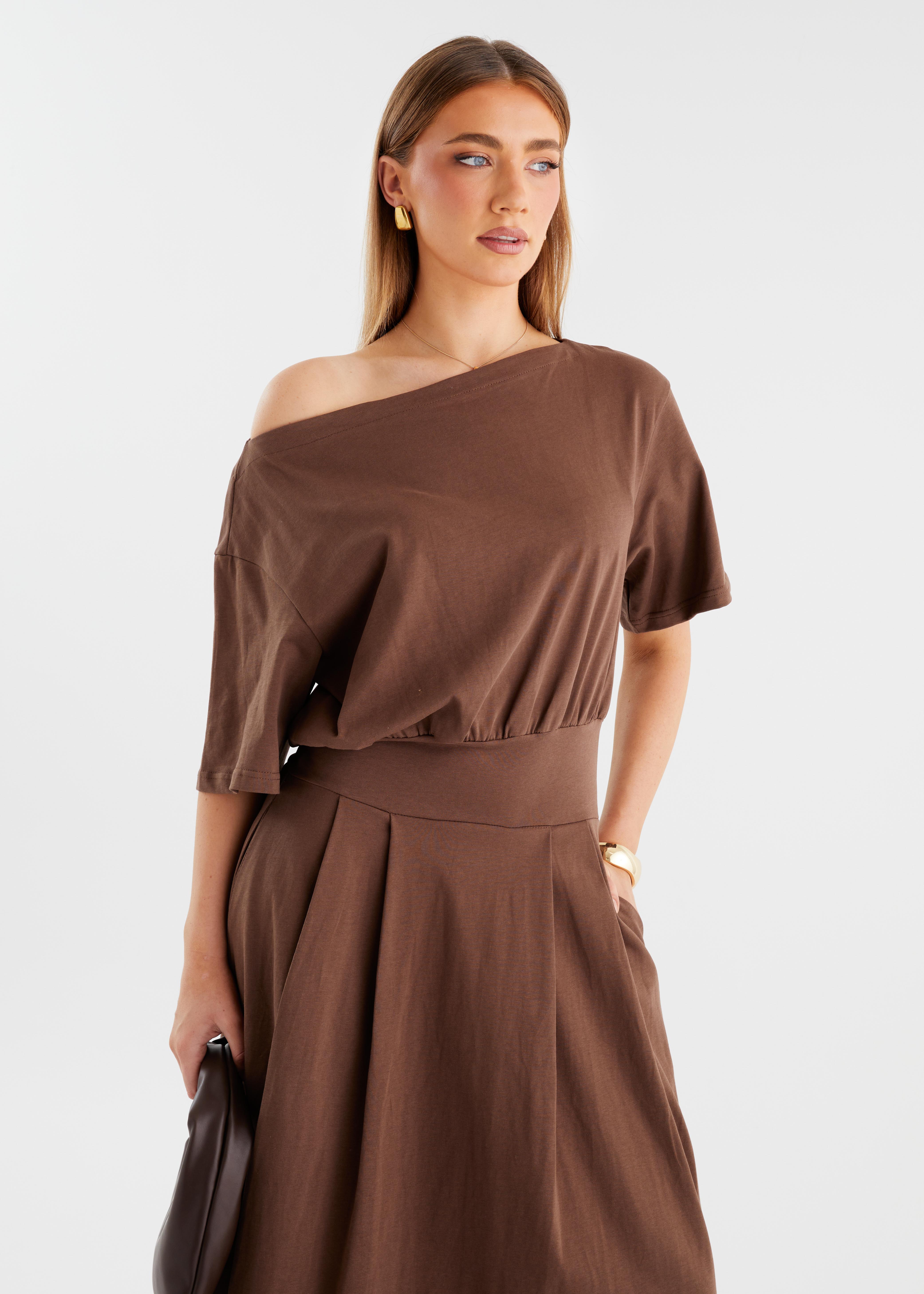 Marcy Drop Shoulder Maxi Dress - Chocolate - Image 2