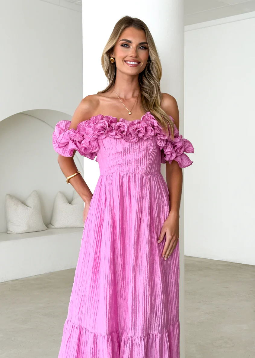 Marlow Off Shoulder Maxi Dress - Pink - Image 11
