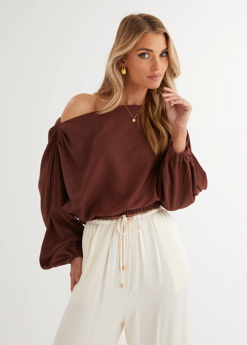Marlowe Drop Shoulder Top - Chocolate - Image 4