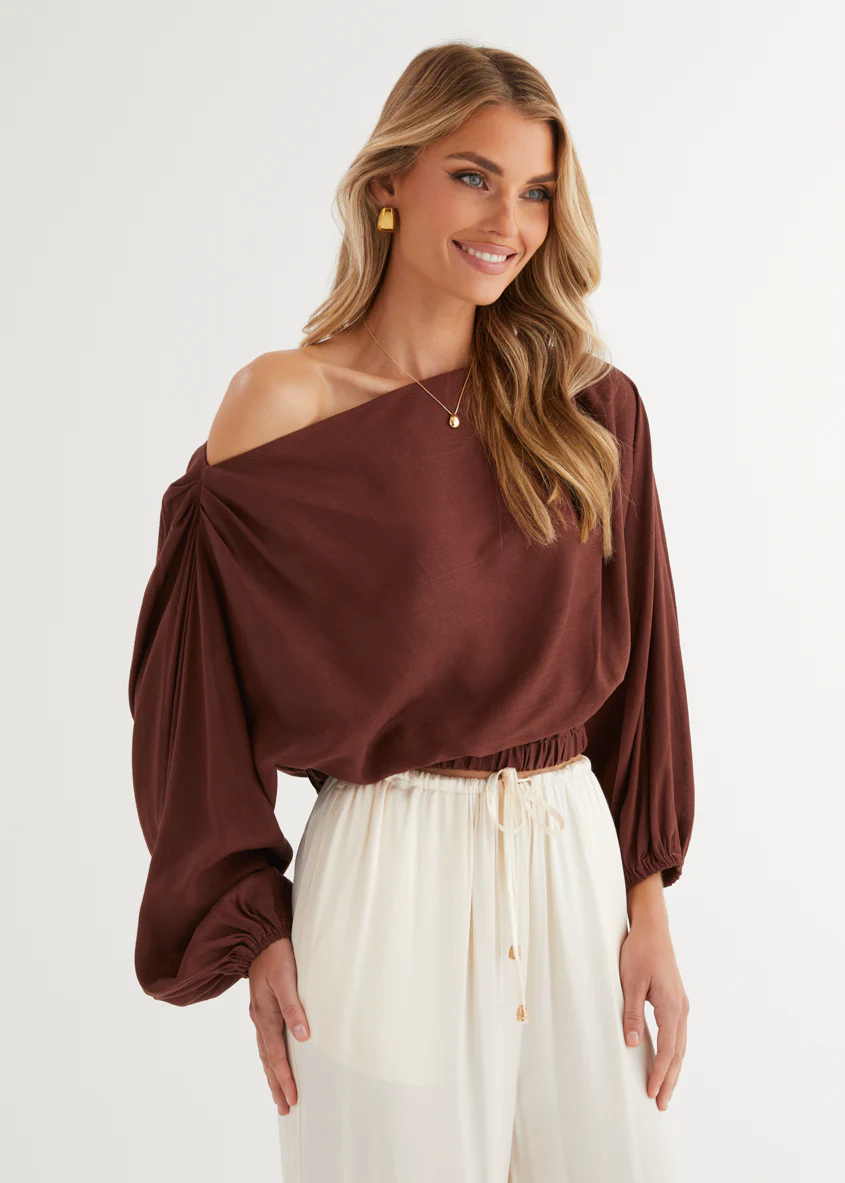 Marlowe Drop Shoulder Top - Chocolate - Image 5