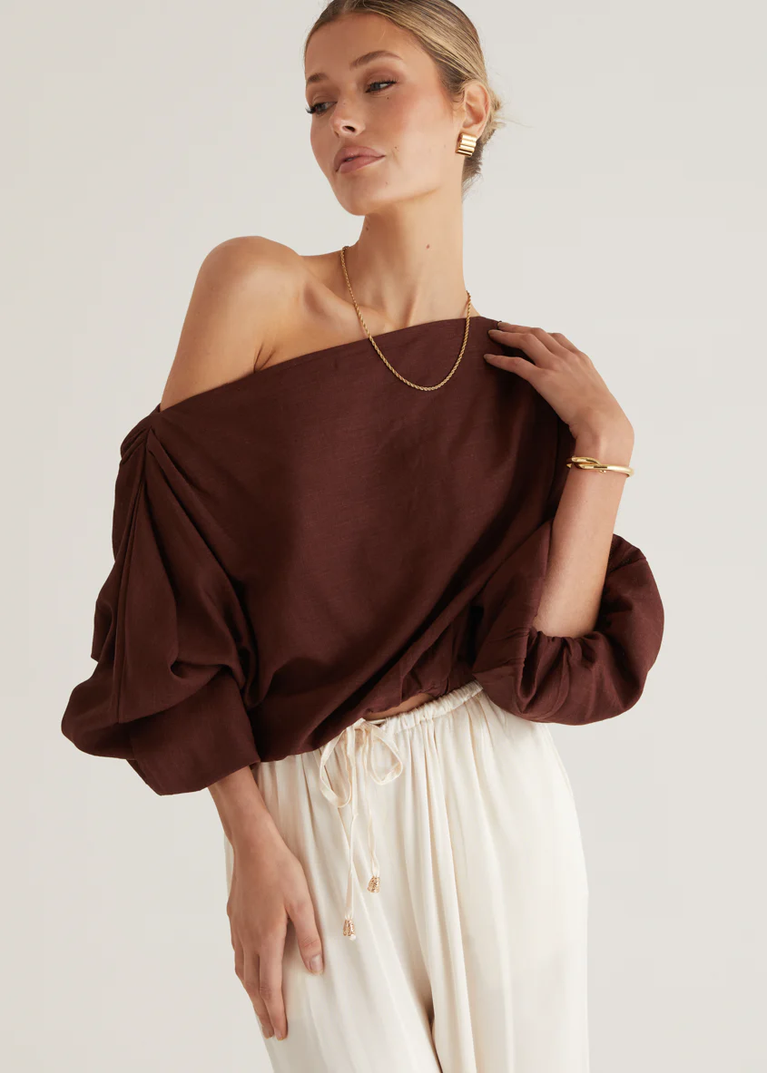 Marlowe Drop Shoulder Top - Chocolate - Image 8