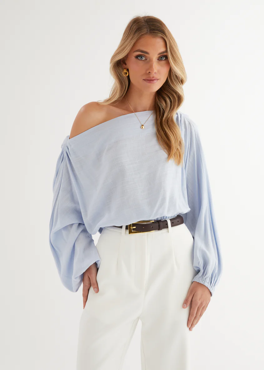 Marlowe Drop Shoulder Top - Light Blue - Image 2