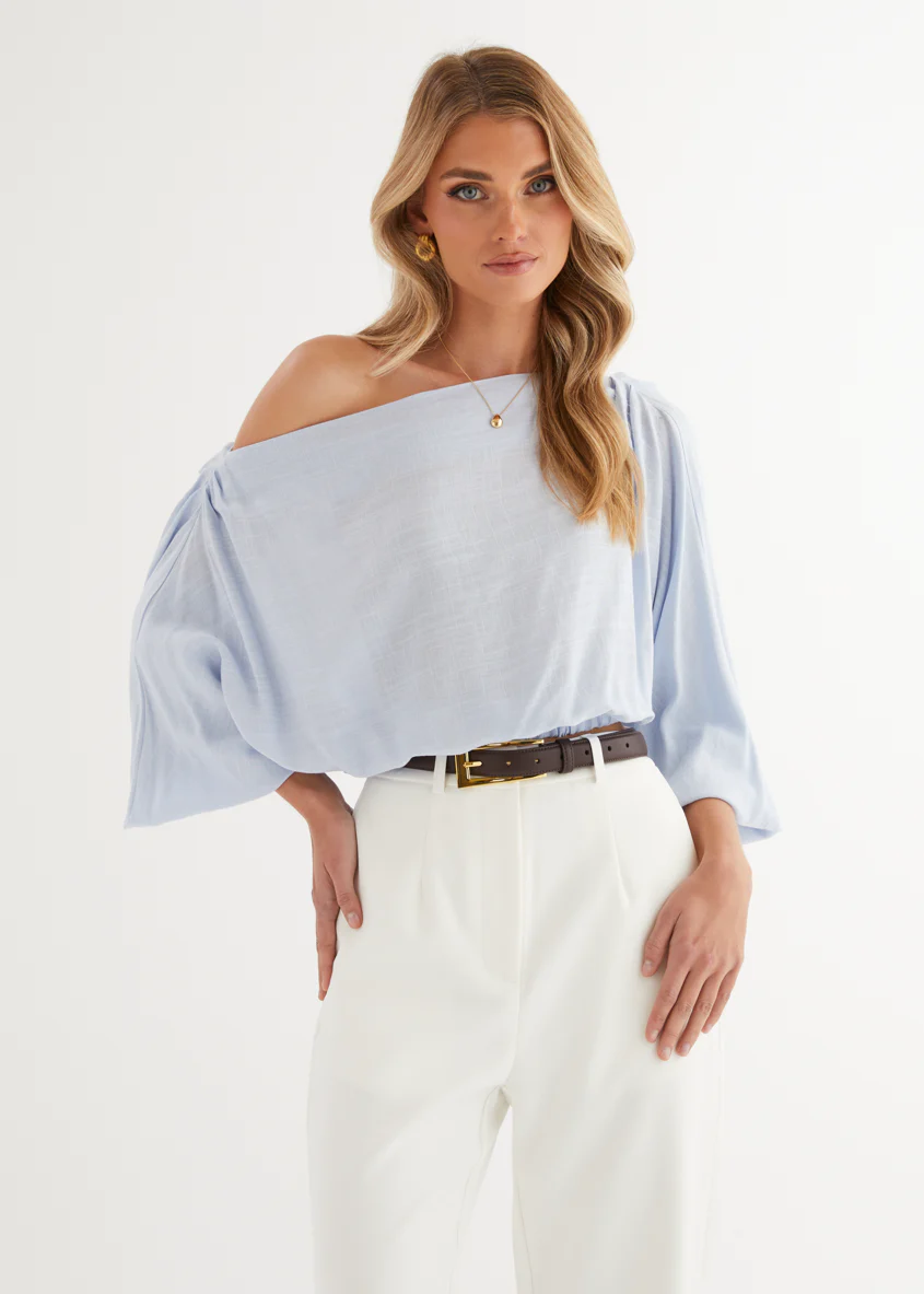 Marlowe Drop Shoulder Top - Light Blue - Image 3