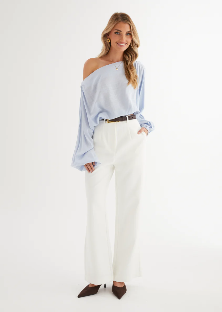 Marlowe Drop Shoulder Top - Light Blue - Image 4