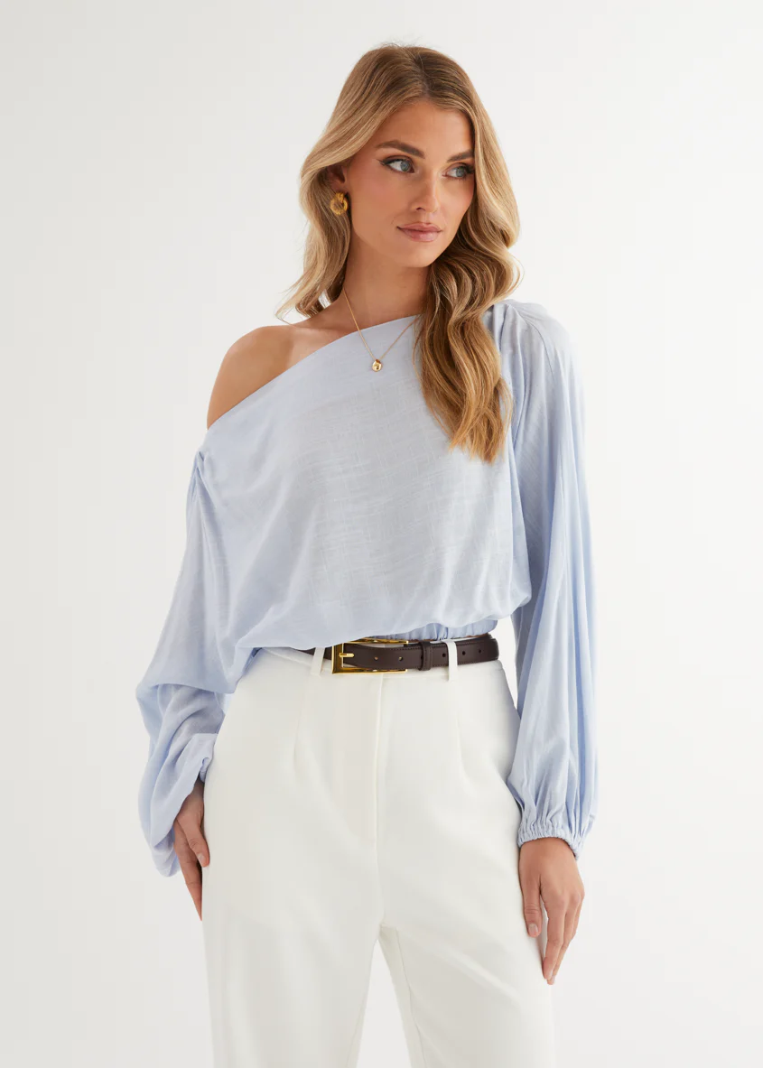 Marlowe Drop Shoulder Top - Light Blue - Image 6