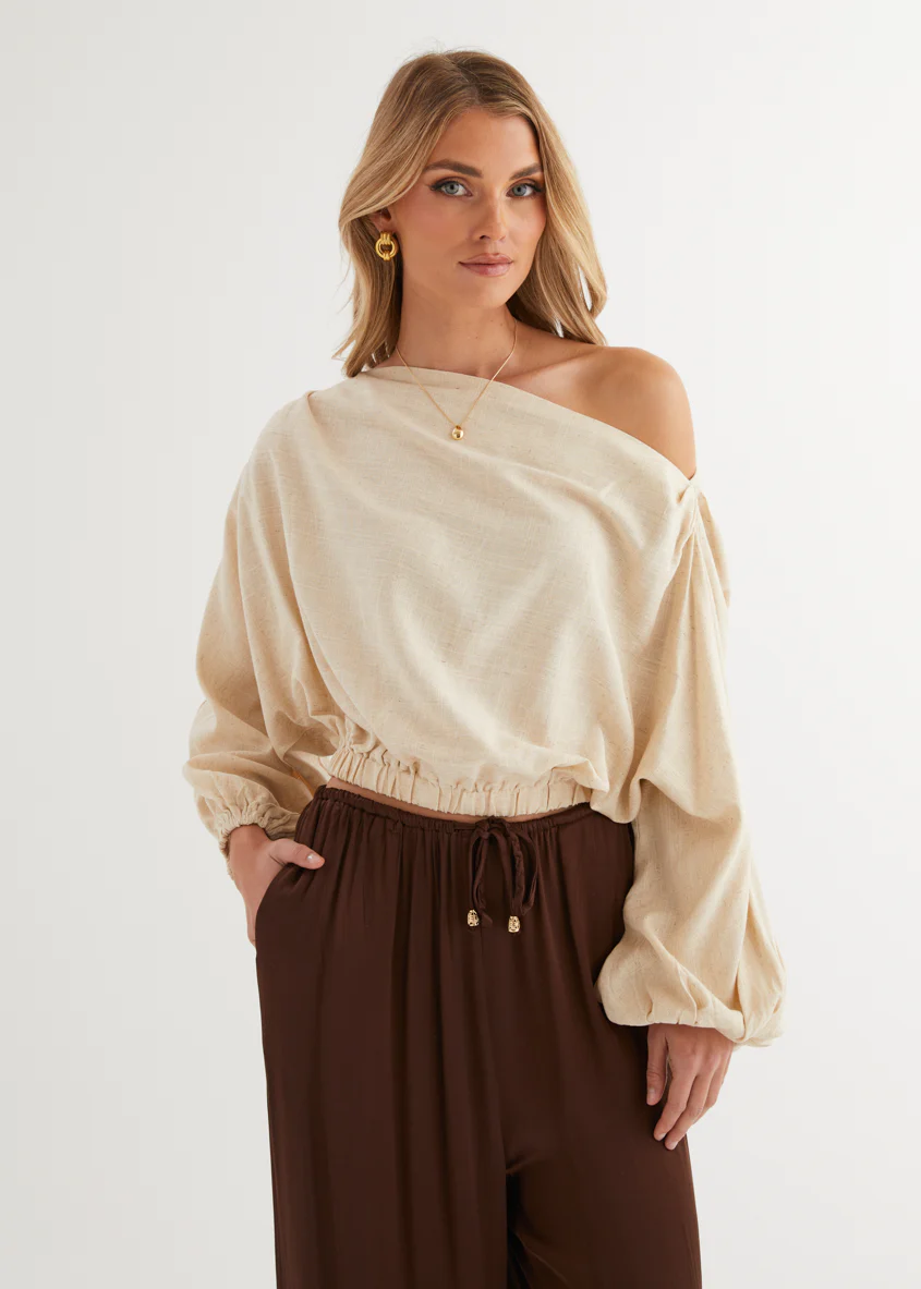 Marlowe Drop Shoulder Top - Natural - Image 12