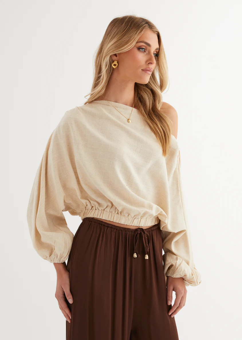 Marlowe Drop Shoulder Top - Natural - Image 15