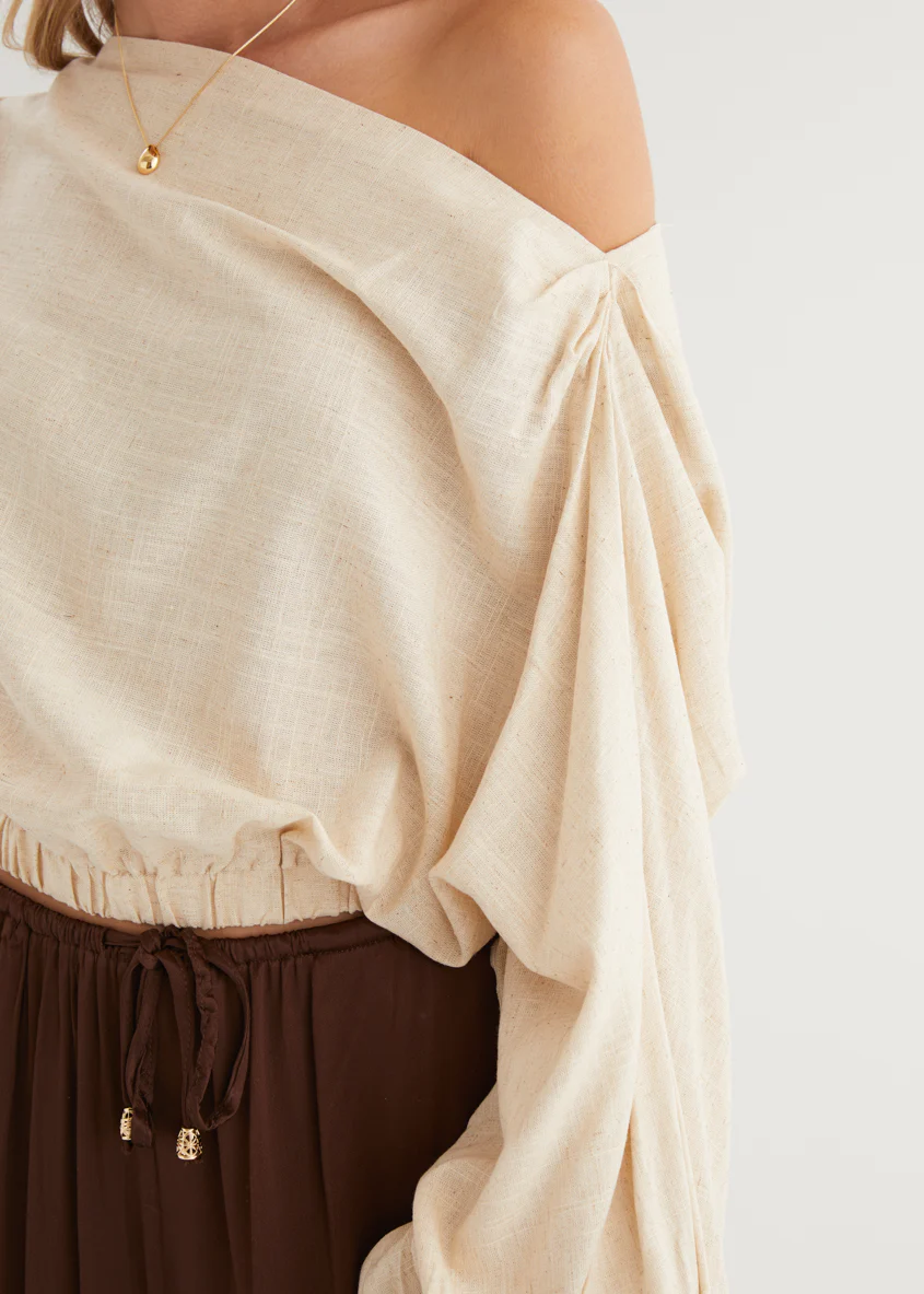 Marlowe Drop Shoulder Top - Natural - Image 9