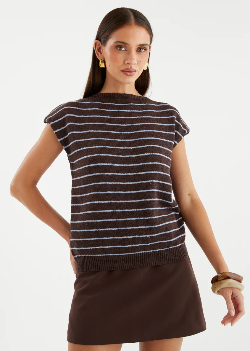 Micah Knit Top - Choc Blue Stripe - Image 4