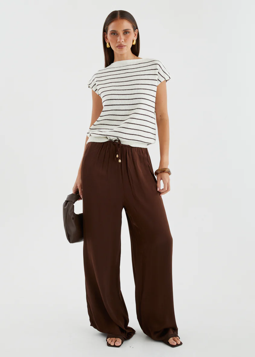 Micah Knit Top - White Choc Stripe
