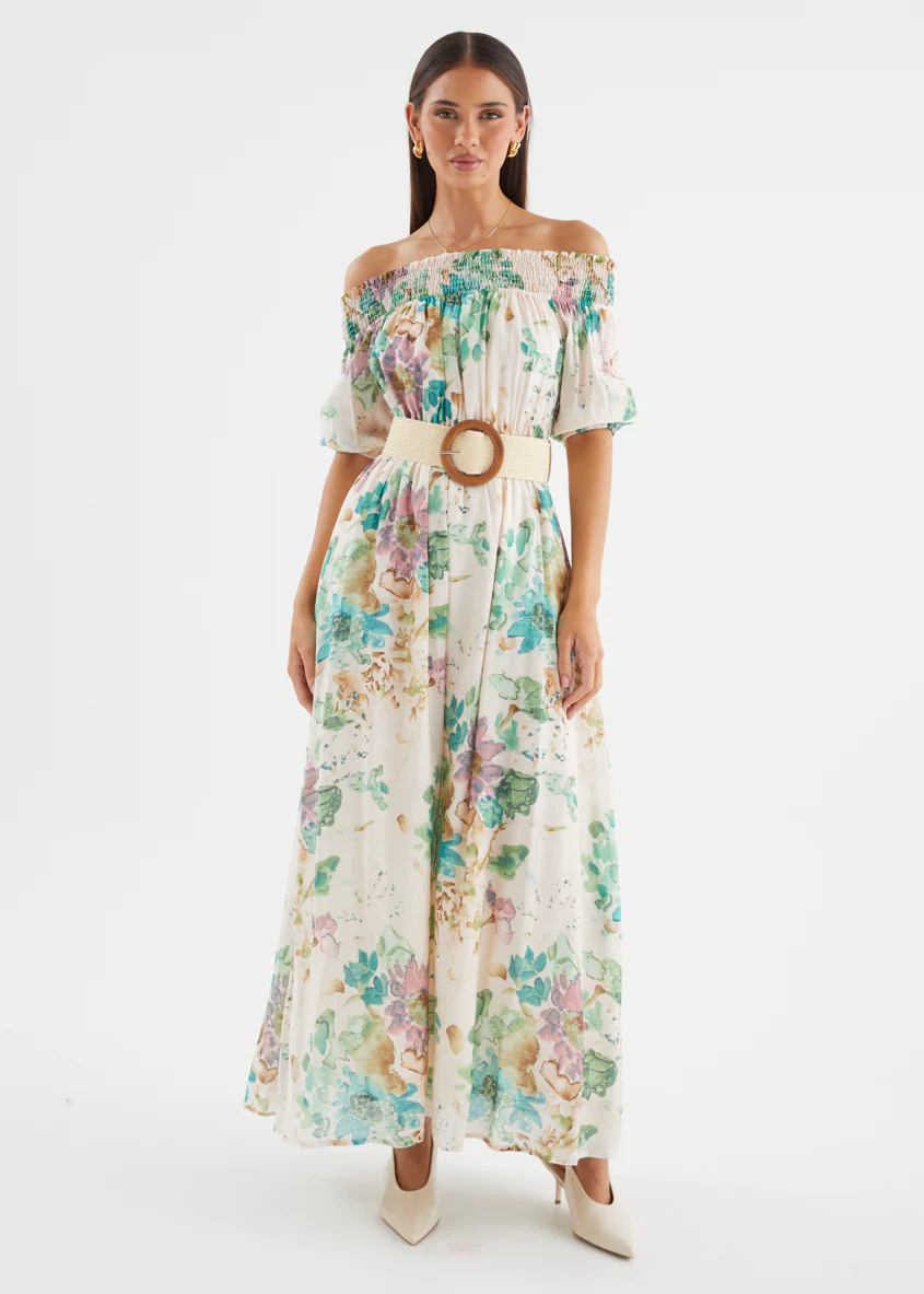Mila Off Shoulder Maxi Dress - Mint Garden