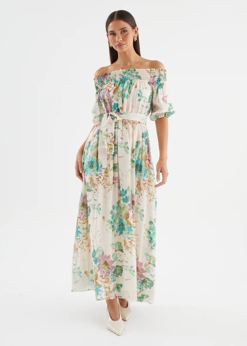 Mila Off Shoulder Maxi Dress - Mint Garden - Image 3