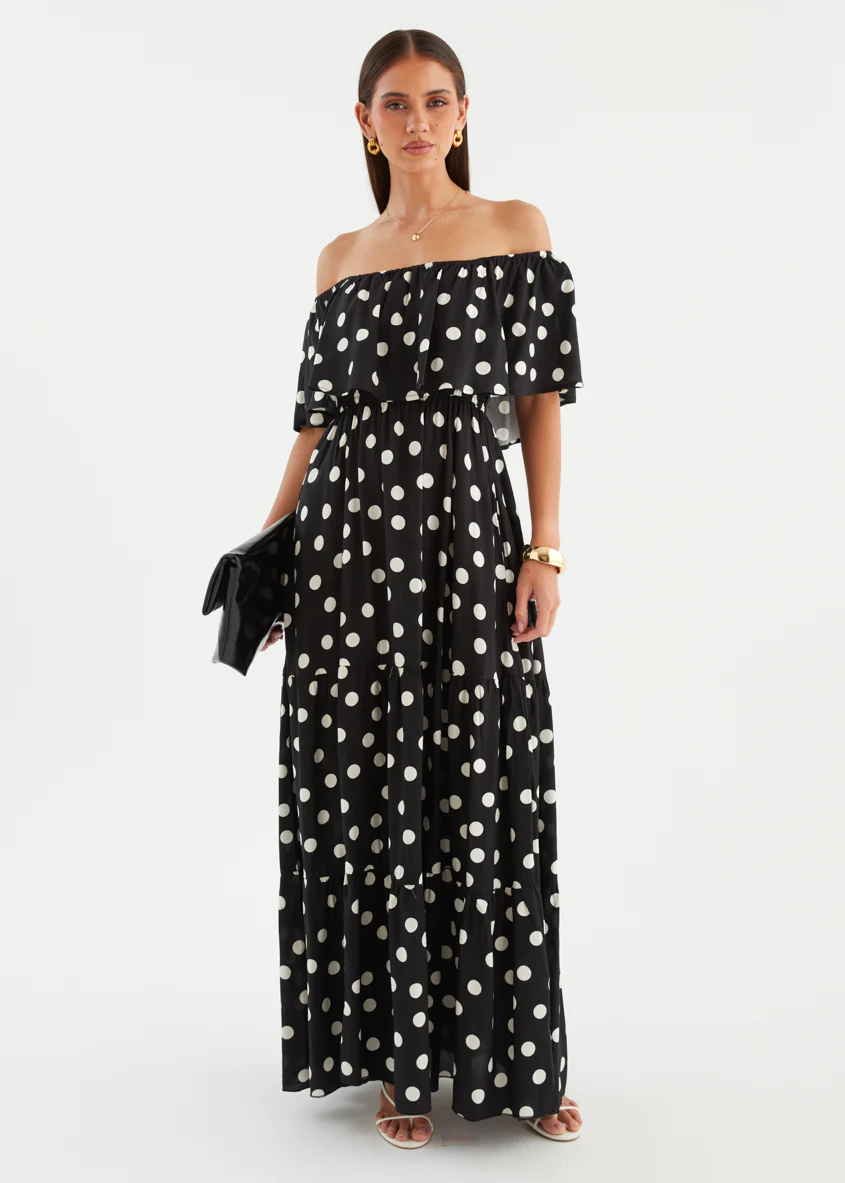 Mirie Off Shoulder Maxi Dress - Black Polka - Image 5