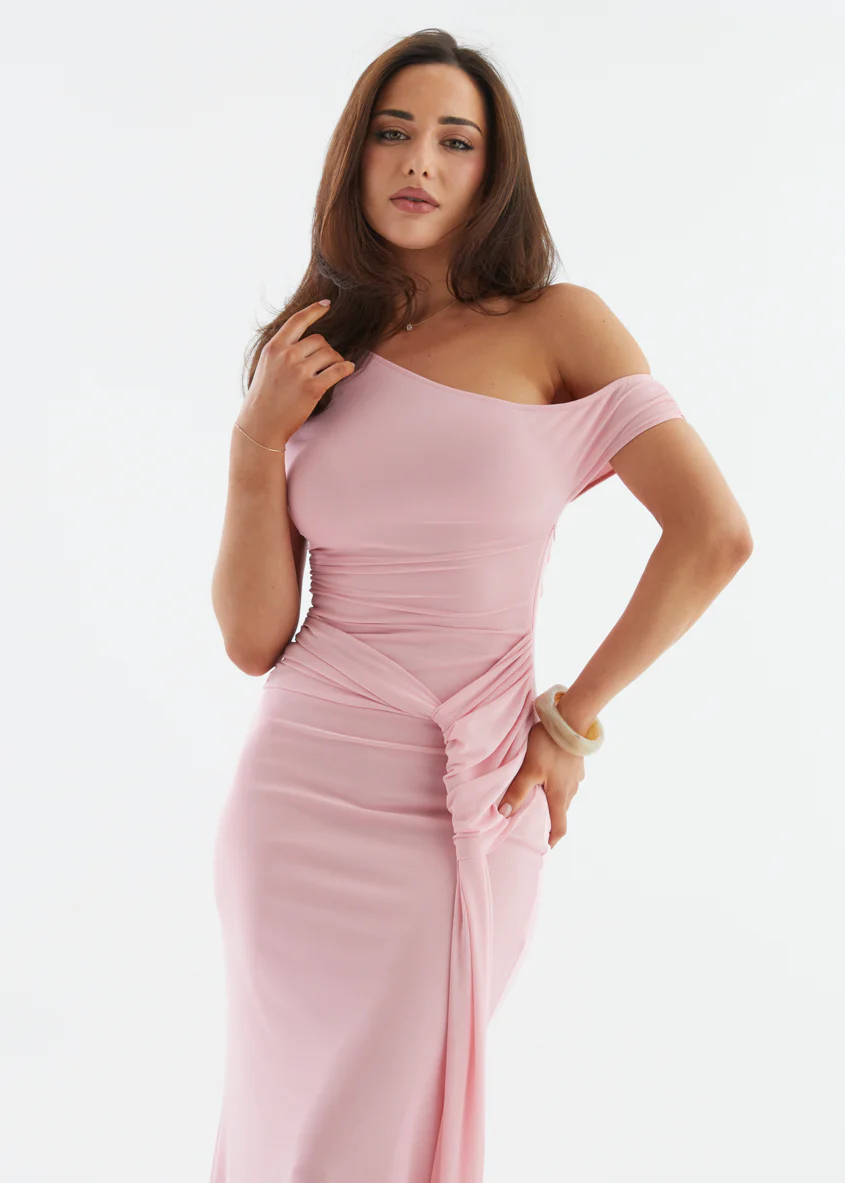 Monica Mesh Drop Shoulder Maxi Dress - Blush - Image 2