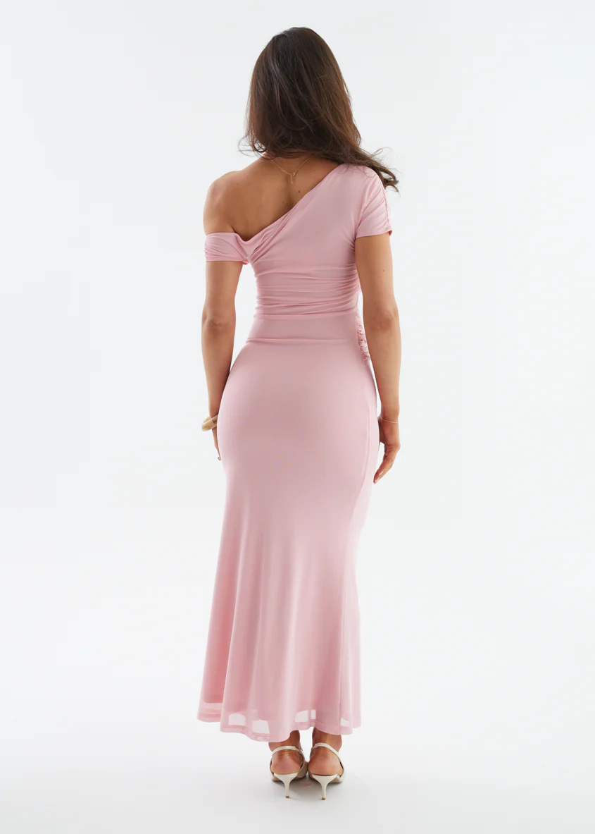 Monica Mesh Drop Shoulder Maxi Dress - Blush - Image 6