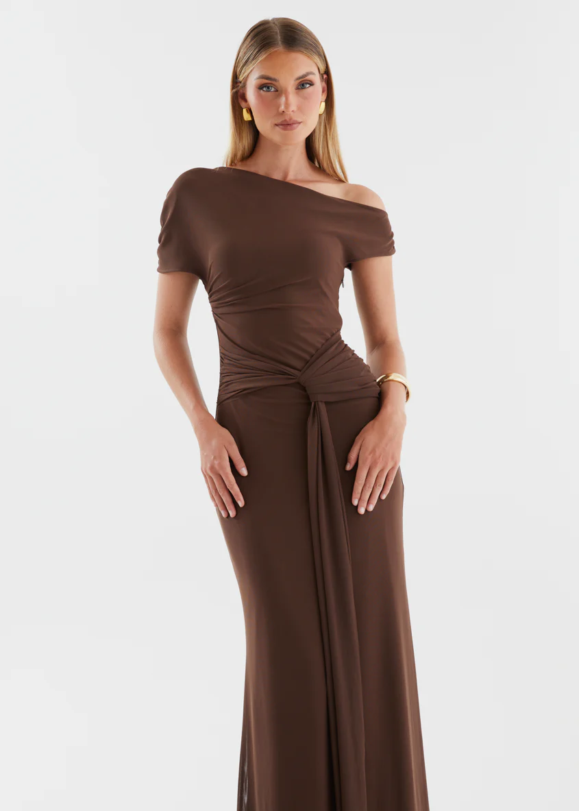 Monica Mesh Drop Shoulder Maxi Dress - Espresso - Image 2
