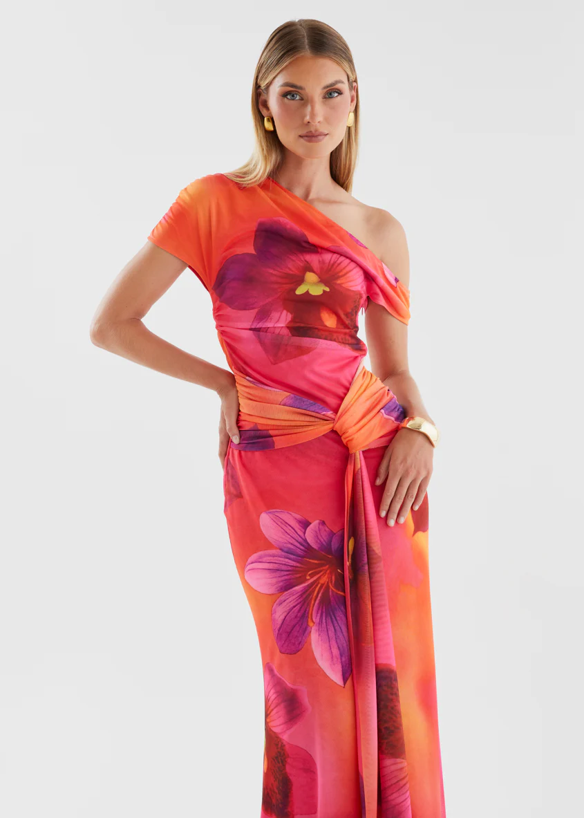 Monica Mesh Drop Shoulder Maxi Dress - Pink Floral - Image 4