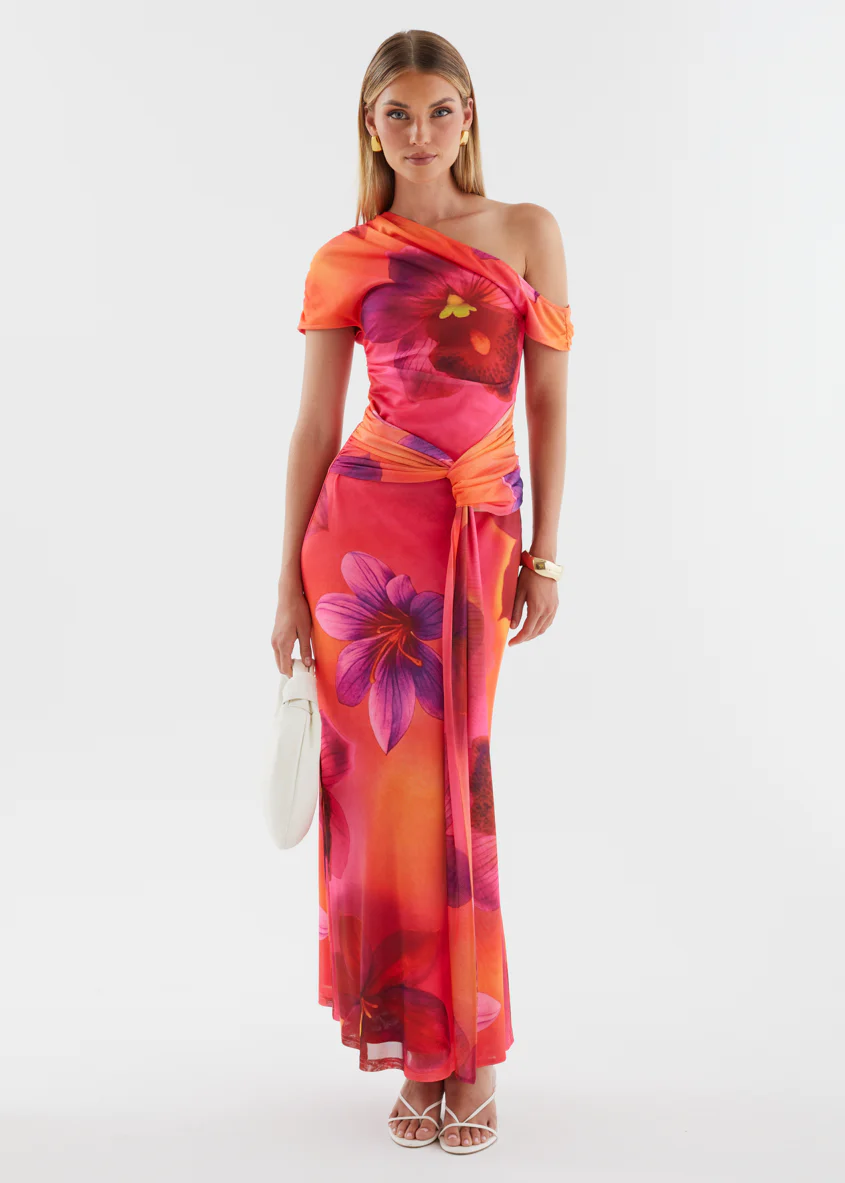 Monica Mesh Drop Shoulder Maxi Dress - Pink Floral - Image 6
