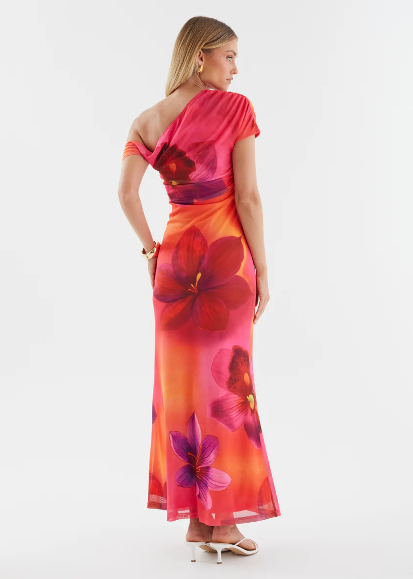 Monica Mesh Drop Shoulder Maxi Dress - Pink Floral - Image 8