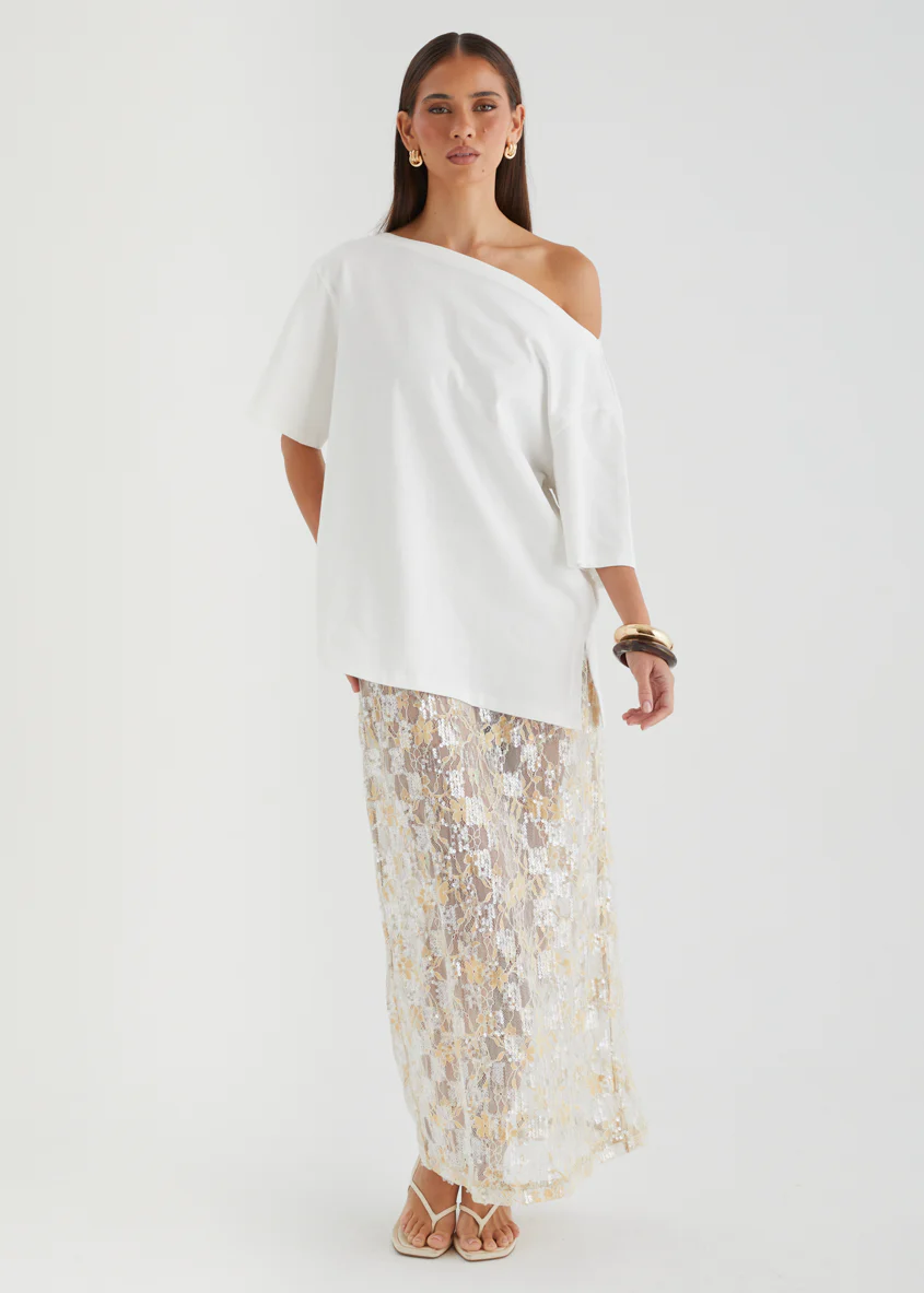 Mylee Drop Shoulder Top - Off White - Image 2
