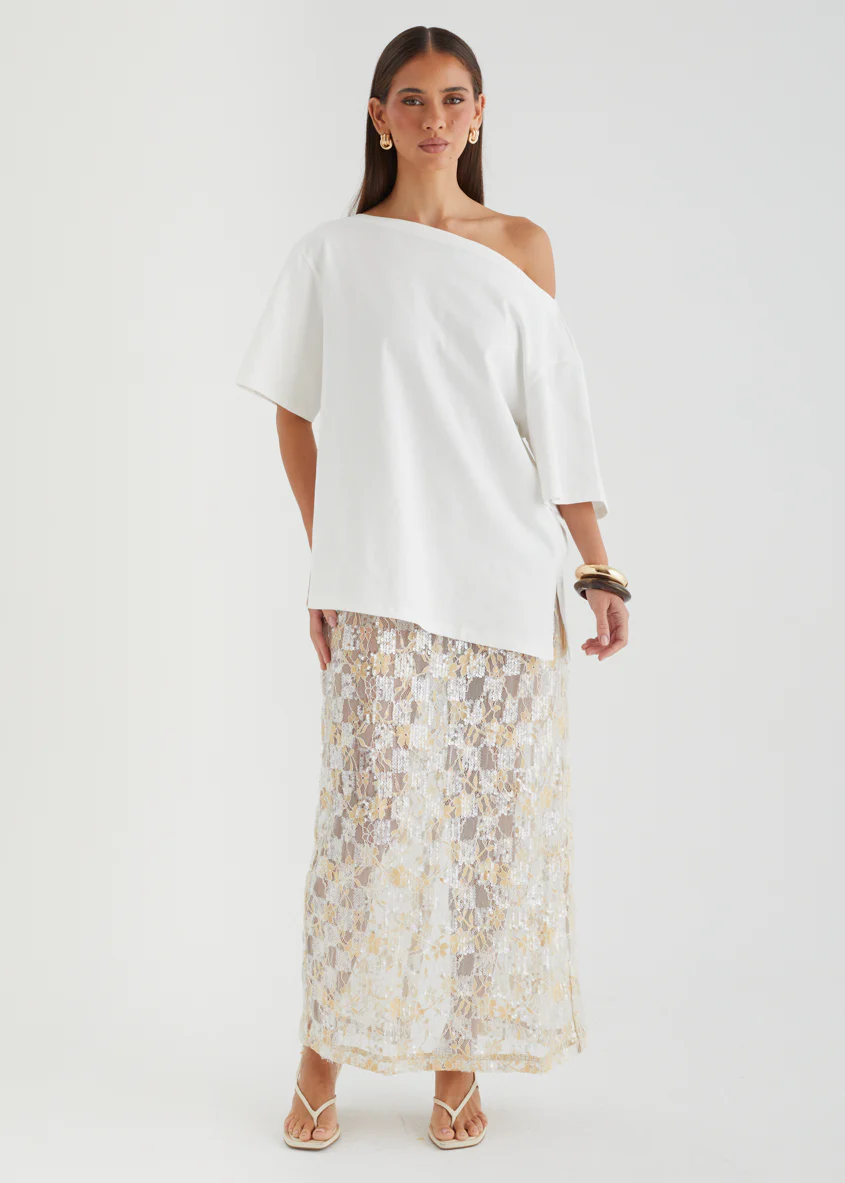 Mylee Drop Shoulder Top - Off White - Image 4
