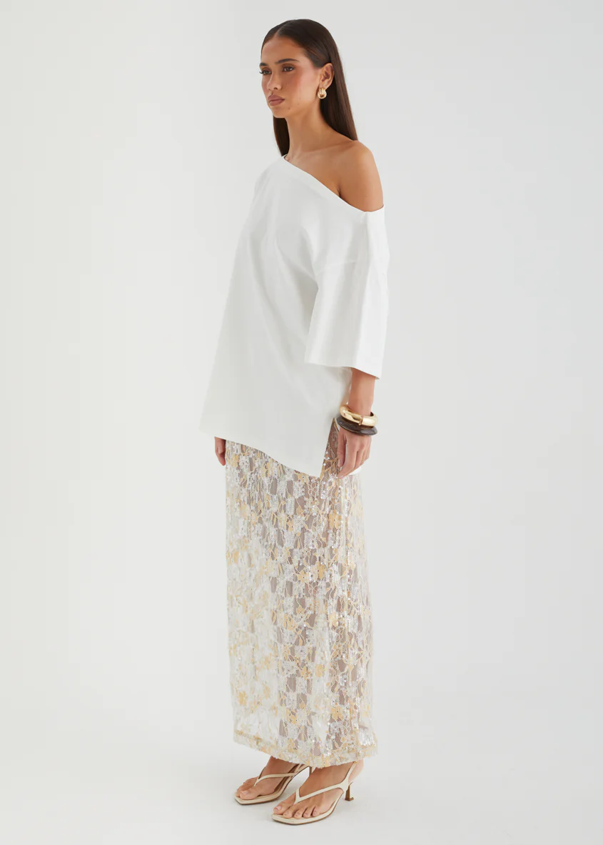 Mylee Drop Shoulder Top - Off White - Image 6