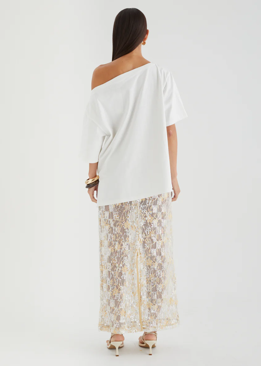 Mylee Drop Shoulder Top - Off White - Image 7