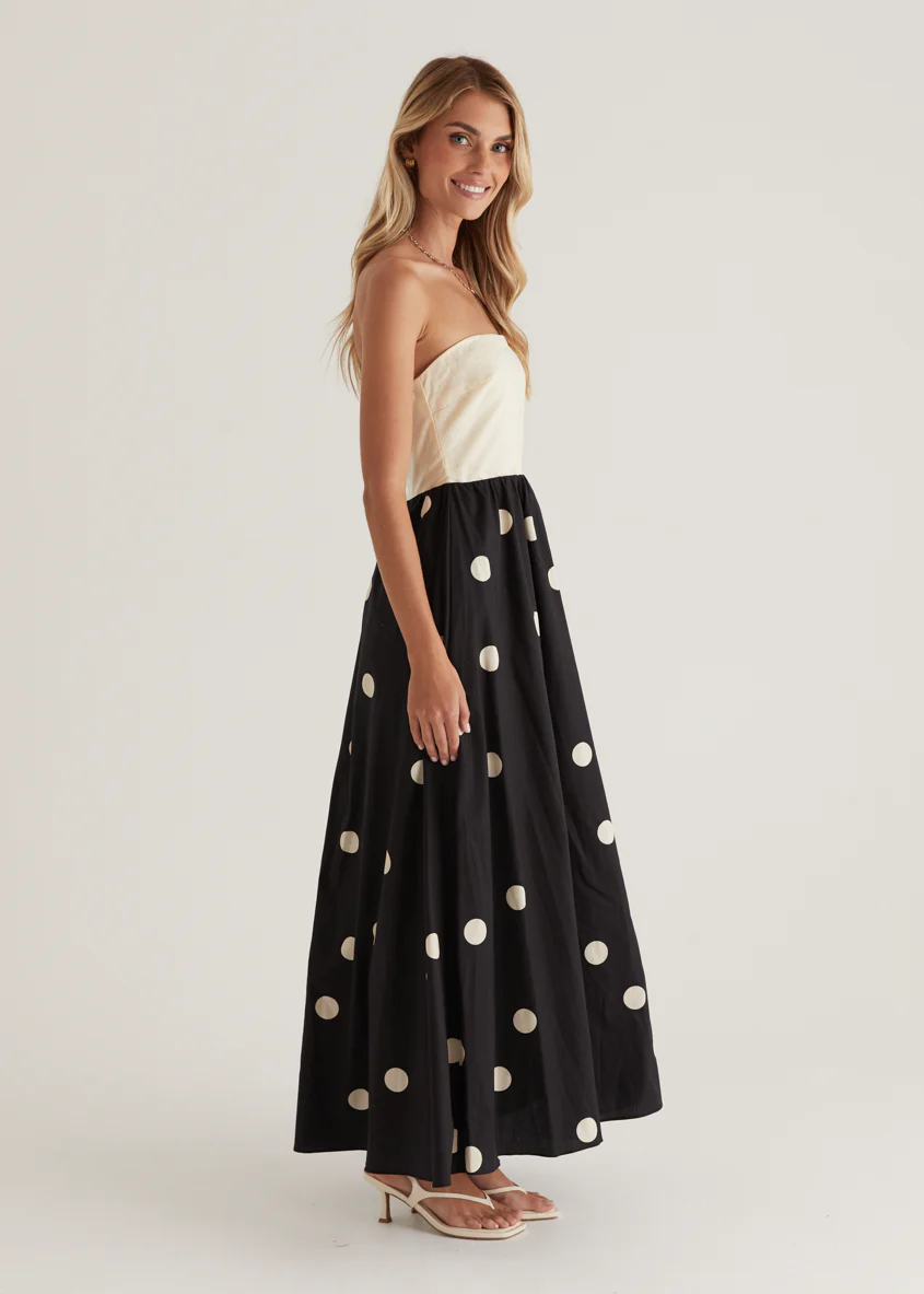 Nadya Strapless Maxi Dress - Cream Polka - Image 6