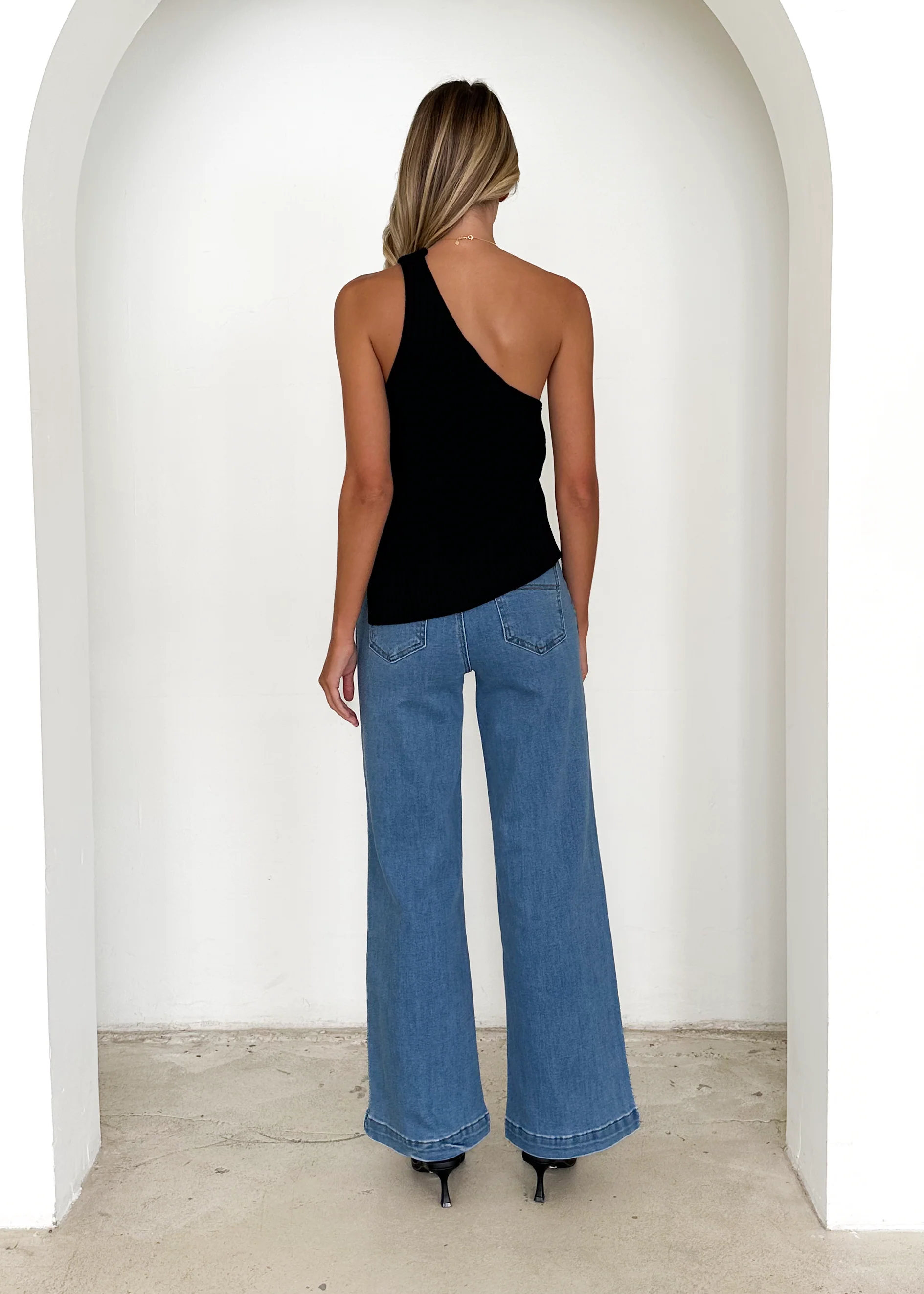 Natalee One Shoulder Knit Top - Black - Image 12