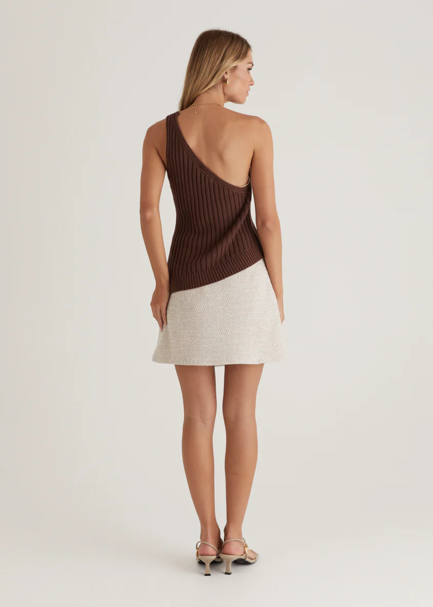 Natalee One Shoulder Knit Top - Chocolate - Image 17