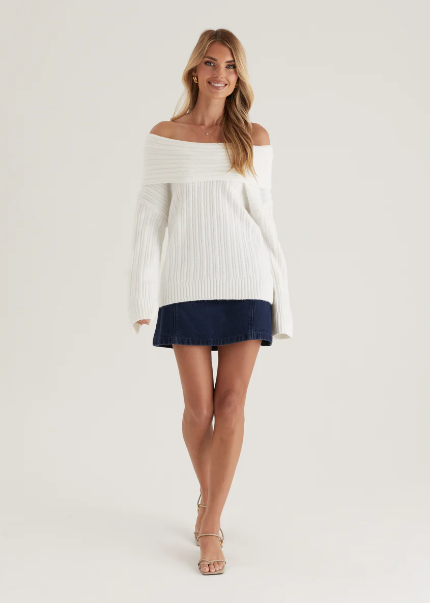 Natlie Off Shoulder Sweater - Off White - Image 7