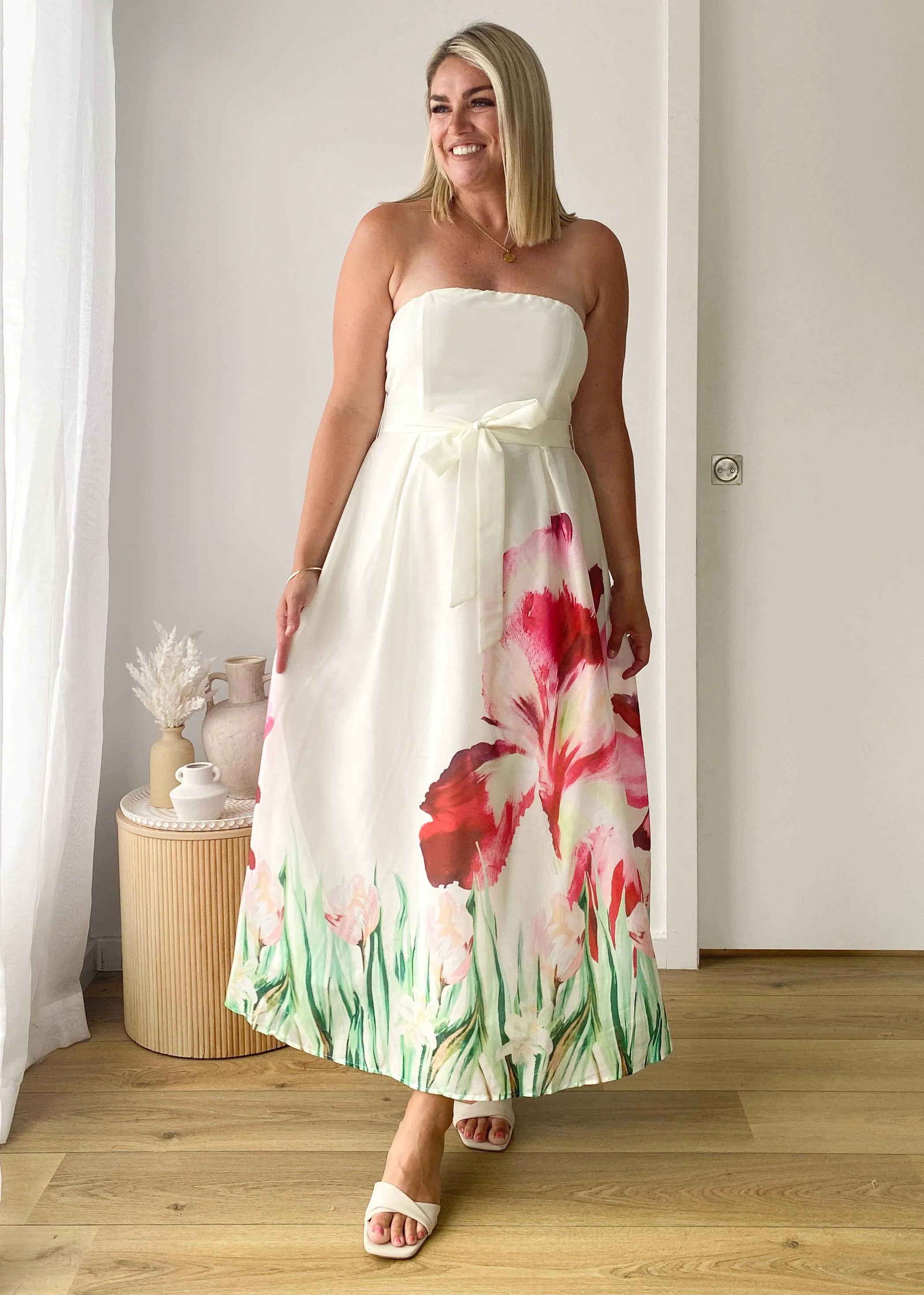 Naya Strapless Midi Dress - Ivory Floral - Image 2