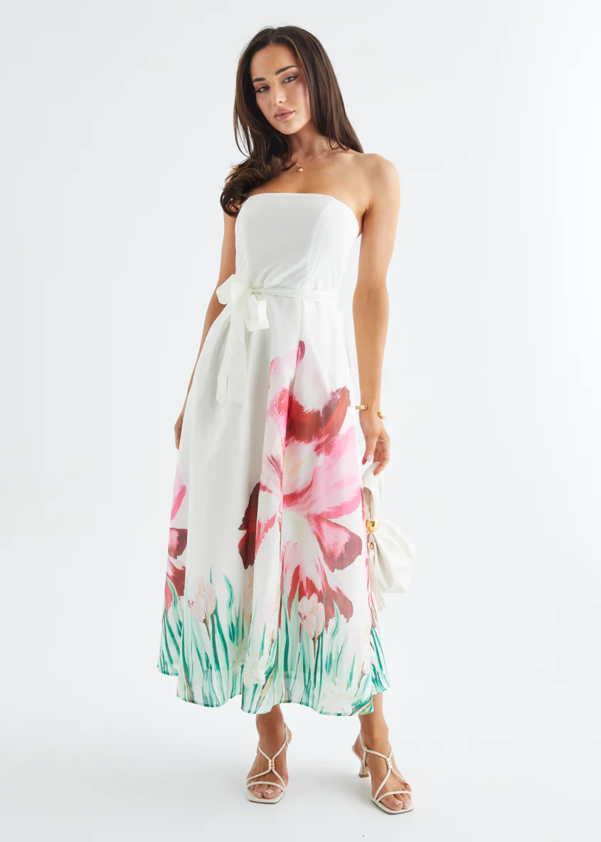 Naya Strapless Midi Dress - Ivory Floral - Image 7