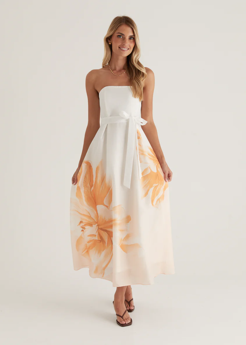 Naya Strapless Midi Dress - Peach Floral - Image 6